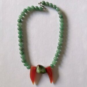 Vintage Chrysoprase Carnelian and aventurine fang Necklace boho edgy crystals